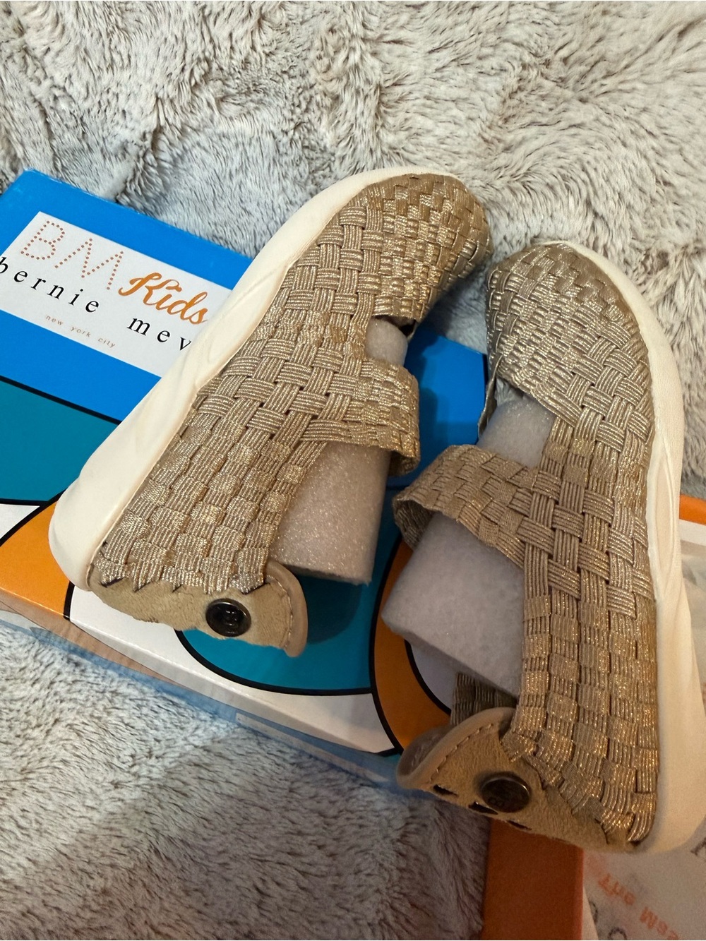 bernie mev. Kids Metallic Gold Woven Mary Jane Sneakers